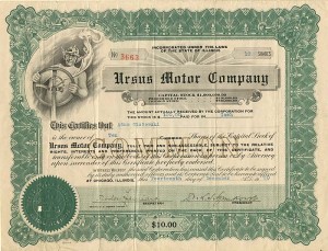 Ursus Motor Co. - Automotive Stock Certificate